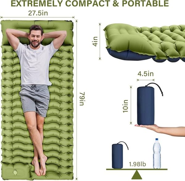 Yuzonc Camping Sleeping Pad, Ultralight Camping Mat with Pillow Built-in Foot Pump Inflatable Sleeping Pads Compact for Camping Backpacking Hiking Traveling Tent - Image 2