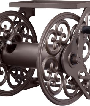 Liberty Garden 708 Steel Decorative Wall Mount Garden Hose Reel, Holds 125-Feet of 5/8-Inch Hose - Bronze