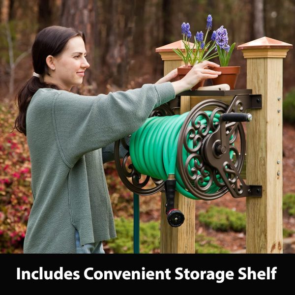 Liberty Garden 708 Steel Decorative Wall Mount Garden Hose Reel, Holds 125-Feet of 5/8-Inch Hose - Bronze - Image 5